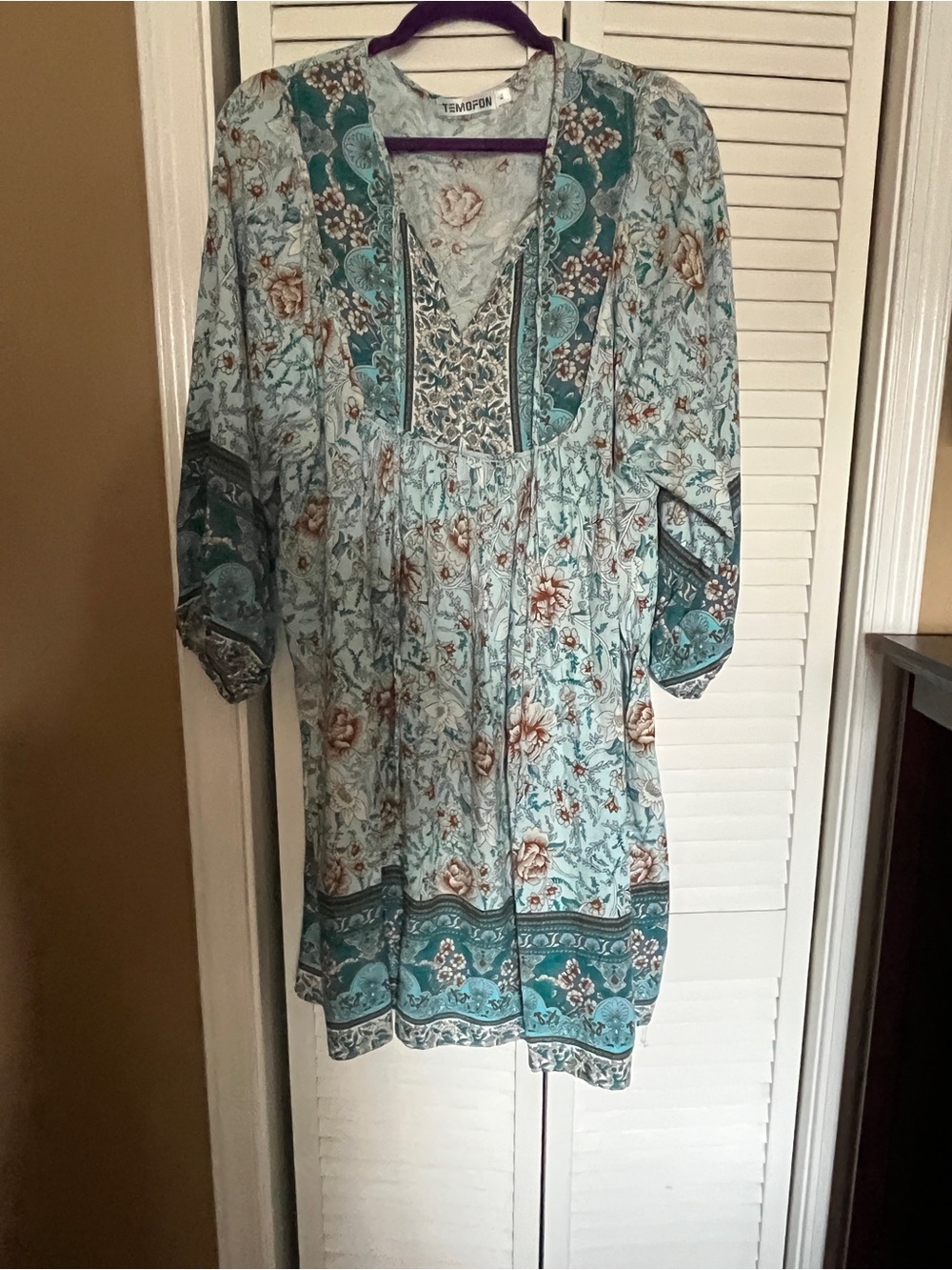Source Unknown Teal Floral Peasant Midi Dress